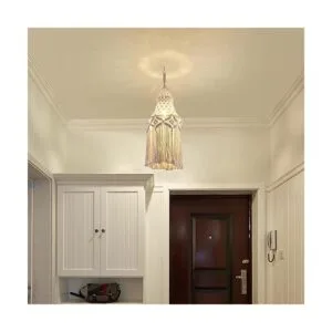 Lámpara colgante de macramé estilo bohemio con bombilla_2