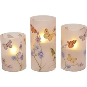 Mariposas y flores silvestres velas LED de cristal sin_2