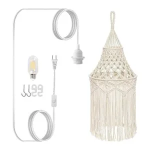 Lámpara colgante de macramé estilo bohemio con bombilla_1