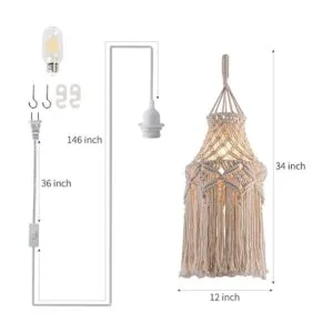 Lámpara colgante de macramé estilo bohemio con bombilla_4