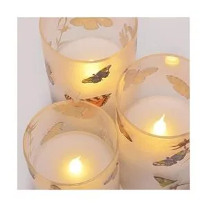 Mariposas y flores silvestres velas LED de cristal sin_3