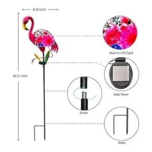 WUFEILY Luces solares de jardín cristal y metal flamenco_6