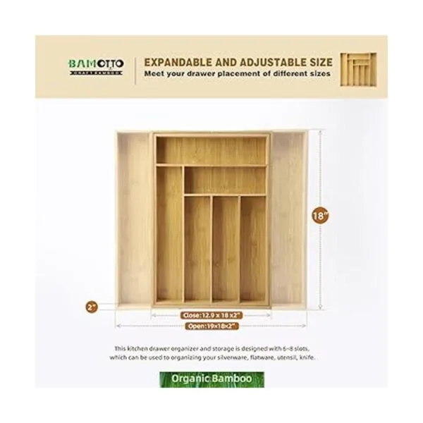 Organizador grande de cajones de bambú expandible_3