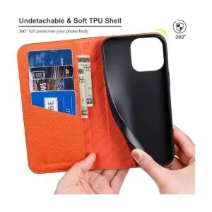 VISOUL Funda de piel auténtica guijarrada para iPhone 14_2