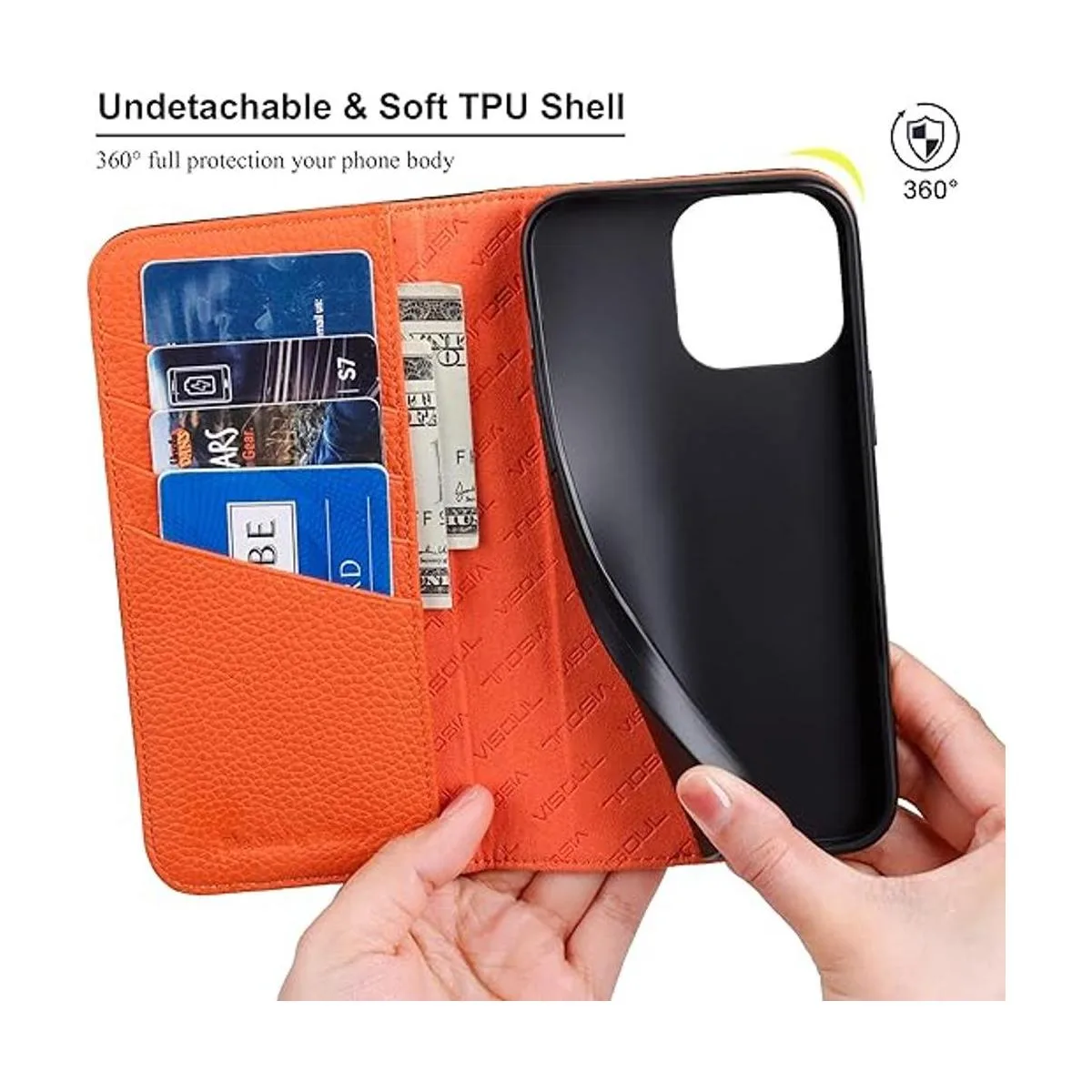 VISOUL Funda de piel auténtica guijarrada para iPhone 14_2