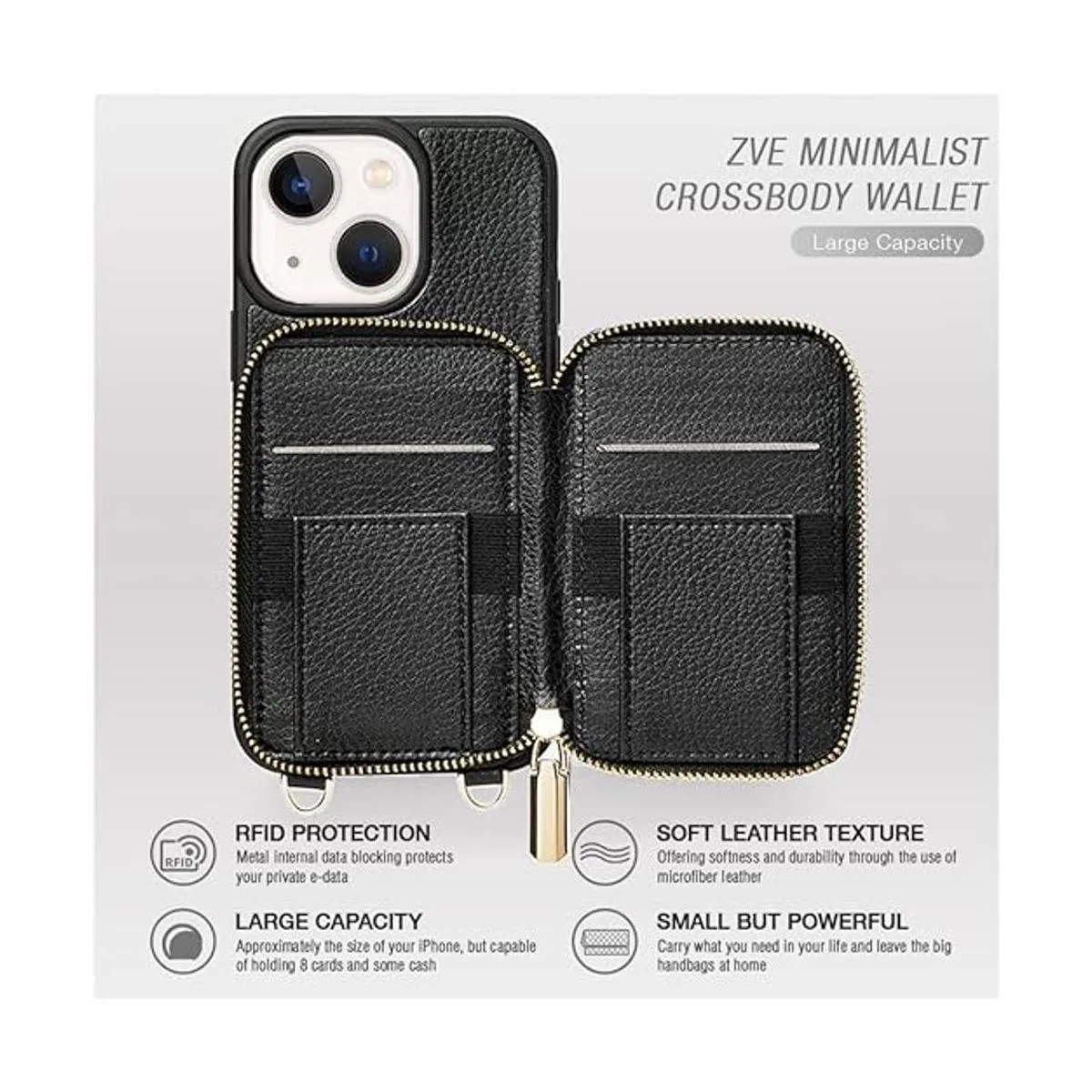 ZVE Funda tipo cartera para iPhone 14 funda con_3