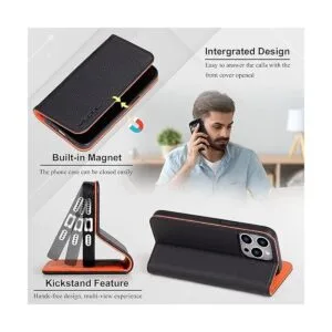 VISOUL Funda de piel auténtica guijarrada para iPhone 14_5