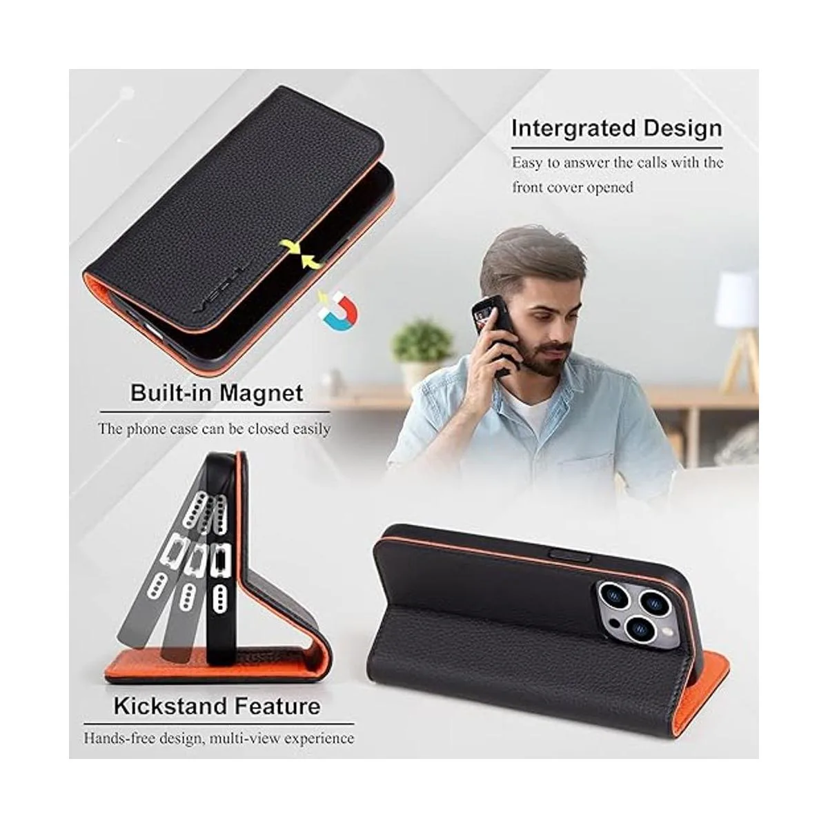 VISOUL Funda de piel auténtica guijarrada para iPhone 14_5