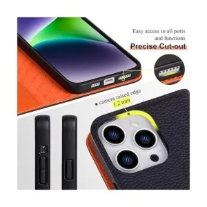 VISOUL Funda de piel auténtica guijarrada para iPhone 14_3