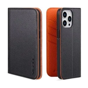 VISOUL Funda de piel auténtica guijarrada para iPhone 14_1