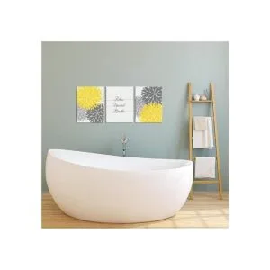 iHAPPYWALL 3 piezas de flores de baño amarillas y grises_2