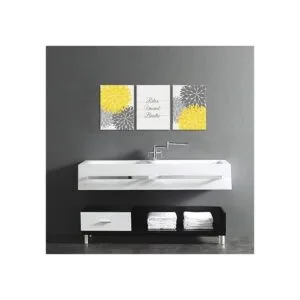 iHAPPYWALL 3 piezas de flores de baño amarillas y grises_3