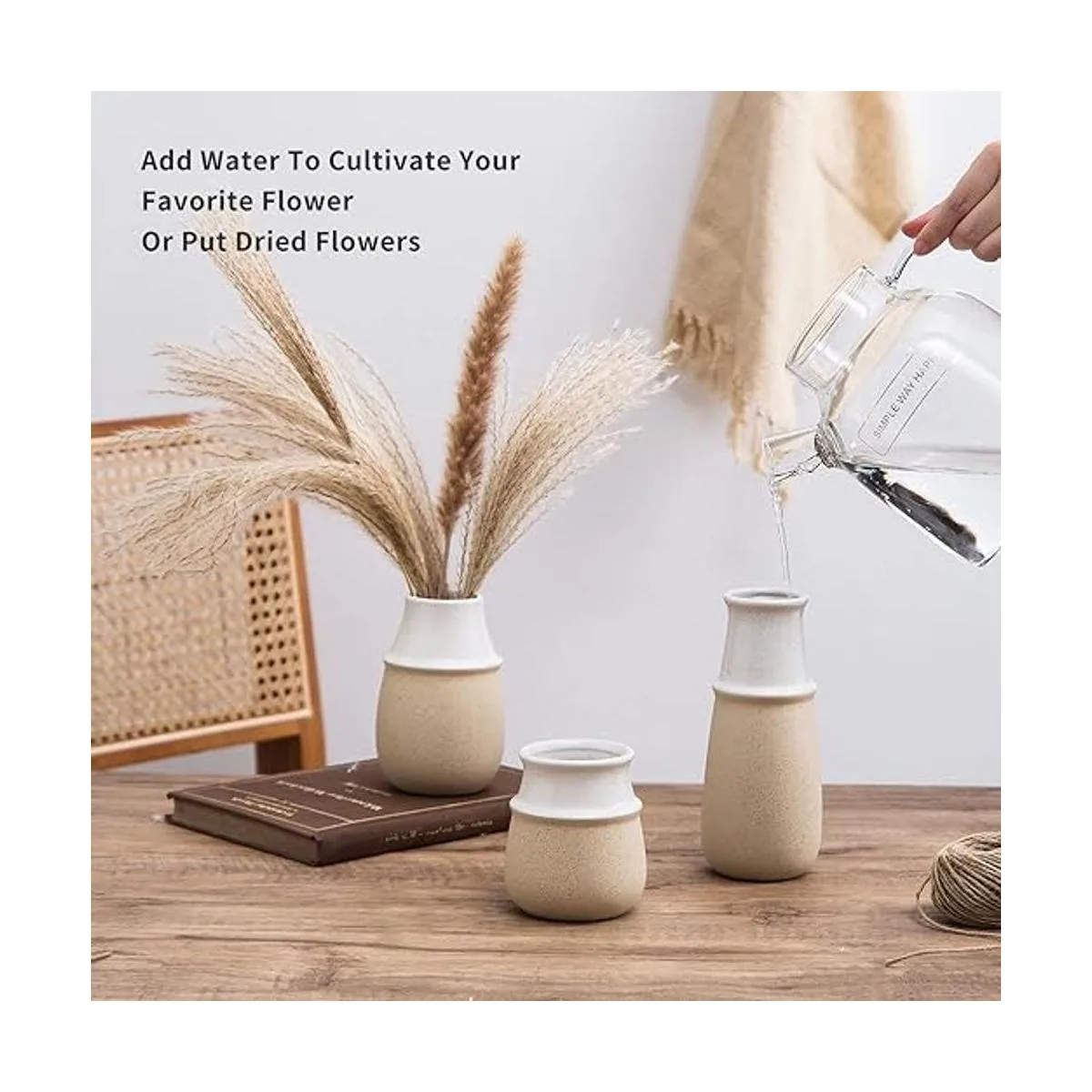 Pampas Grass Vase Modern Farmhouse Decor Blue Ceramic_4