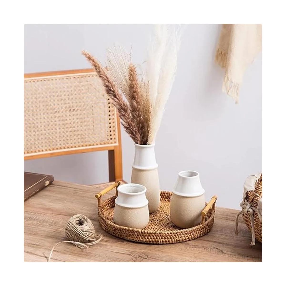 Pampas Grass Vase Modern Farmhouse Decor Blue Ceramic_6