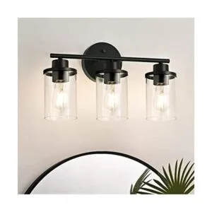 EDISHINE Lámpara de tocador de baño 3 luces negras claras_1