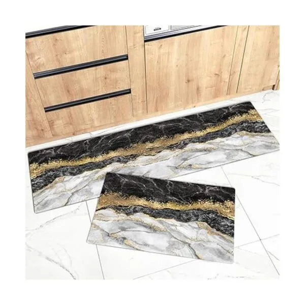 Black Gold Marble Kitchen Mat and Rugs 2 Pieces Anti_7