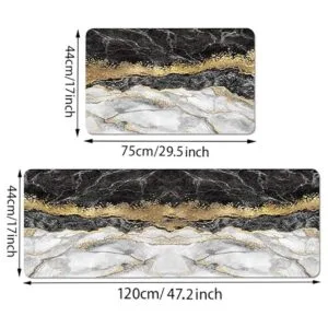 Black Gold Marble Kitchen Mat and Rugs 2 Pieces Anti_4