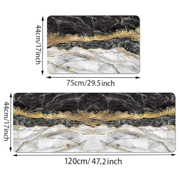 Black Gold Marble Kitchen Mat and Rugs 2 Pieces Anti_4