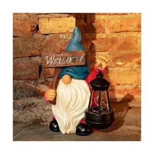 Estatua de gnomo de jardín con pala de gnomos solares con_2