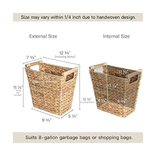 StorageWorks Cesta de basura de mimbre con asas de madera_2