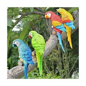 Paquete de 2 estatuas de loros artificiales colgantes de_5