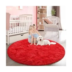 FlyDOIT Alfombra redonda roja para dormitorio alfombras_1