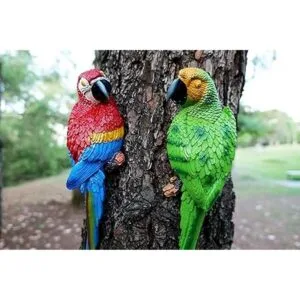 Paquete de 2 estatuas de loros artificiales colgantes de_4