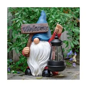Estatua de gnomo de jardín con pala de gnomos solares con_4