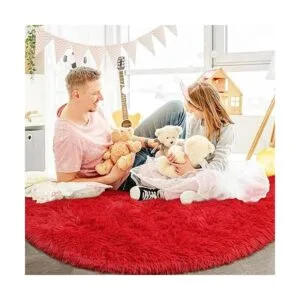 FlyDOIT Alfombra redonda roja para dormitorio alfombras_7