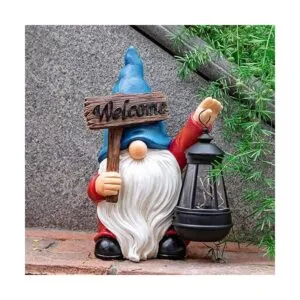 Estatua de gnomo de jardín con pala de gnomos solares con_6