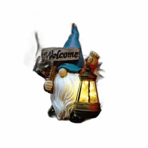 Estatua de gnomo de jardín con pala de gnomos solares con_1