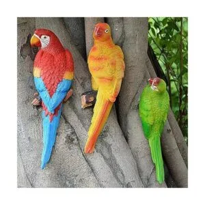 Paquete de 2 estatuas de loros artificiales colgantes de_6