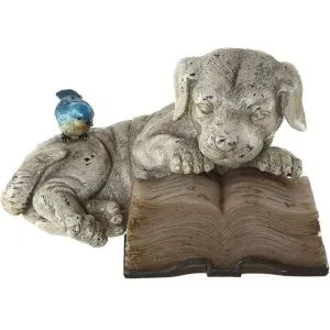 Estatua de resina para perro con energía solar para_4