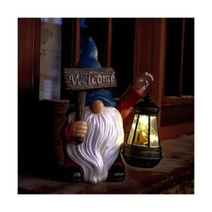 Estatua de gnomo de jardín con pala de gnomos solares con_5