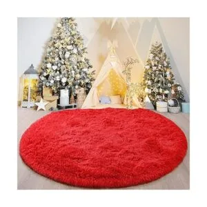 FlyDOIT Alfombra redonda roja para dormitorio alfombras_2