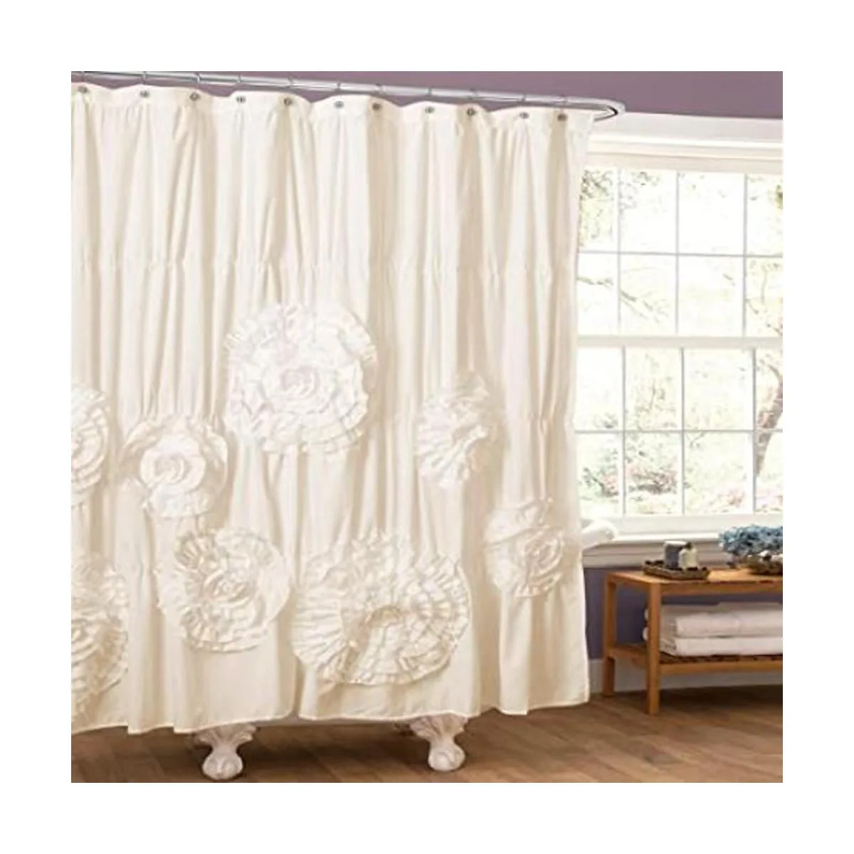 Lush Decor cortina de regadera Serena Poliéster Ivory_1