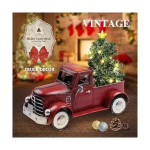 Decoración navideña de camión rojo decoraciones de metal_6
