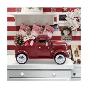 Decoración navideña de camión rojo decoraciones de metal_5