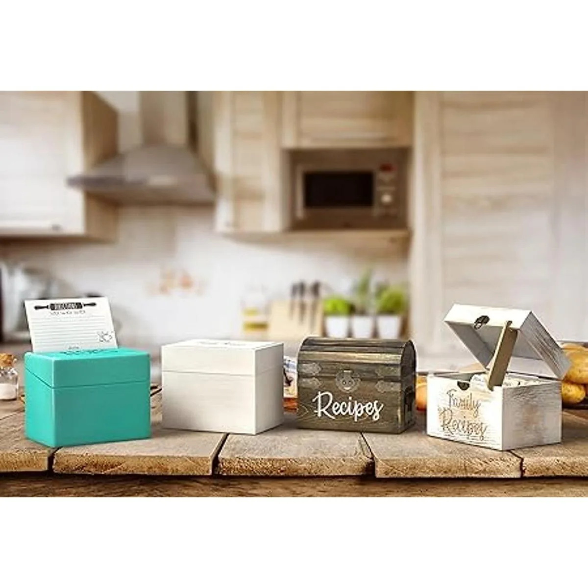Caja de recetas de madera con tarjetas y divisores 50_6