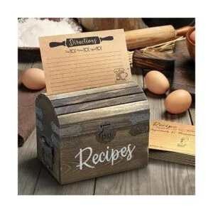 Caja de recetas de madera con tarjetas y divisores 50_5