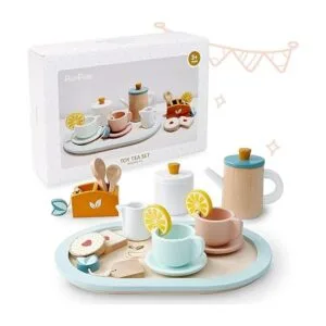 PairPear Juego de té de madera para niñas pequeñas_6