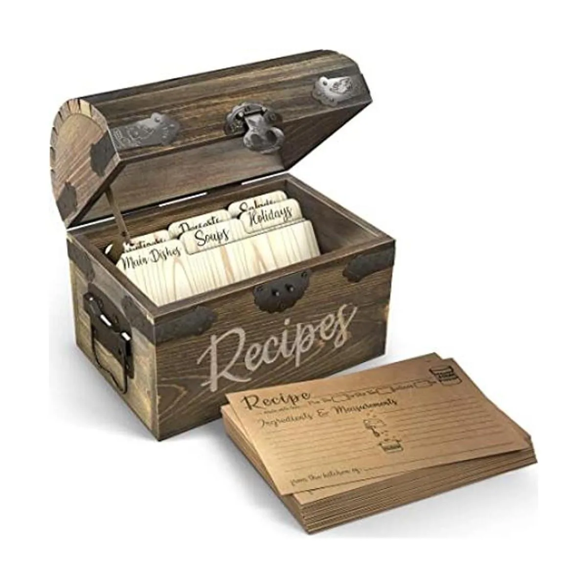 Caja de recetas de madera con tarjetas y divisores 50_1