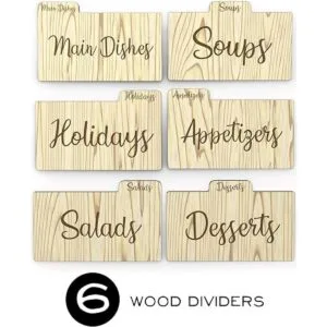 Caja de recetas de madera con tarjetas y divisores 50_3