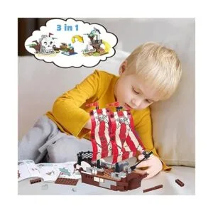 Finebely Juego de construcción de barcos piratas 3en 1 con_5