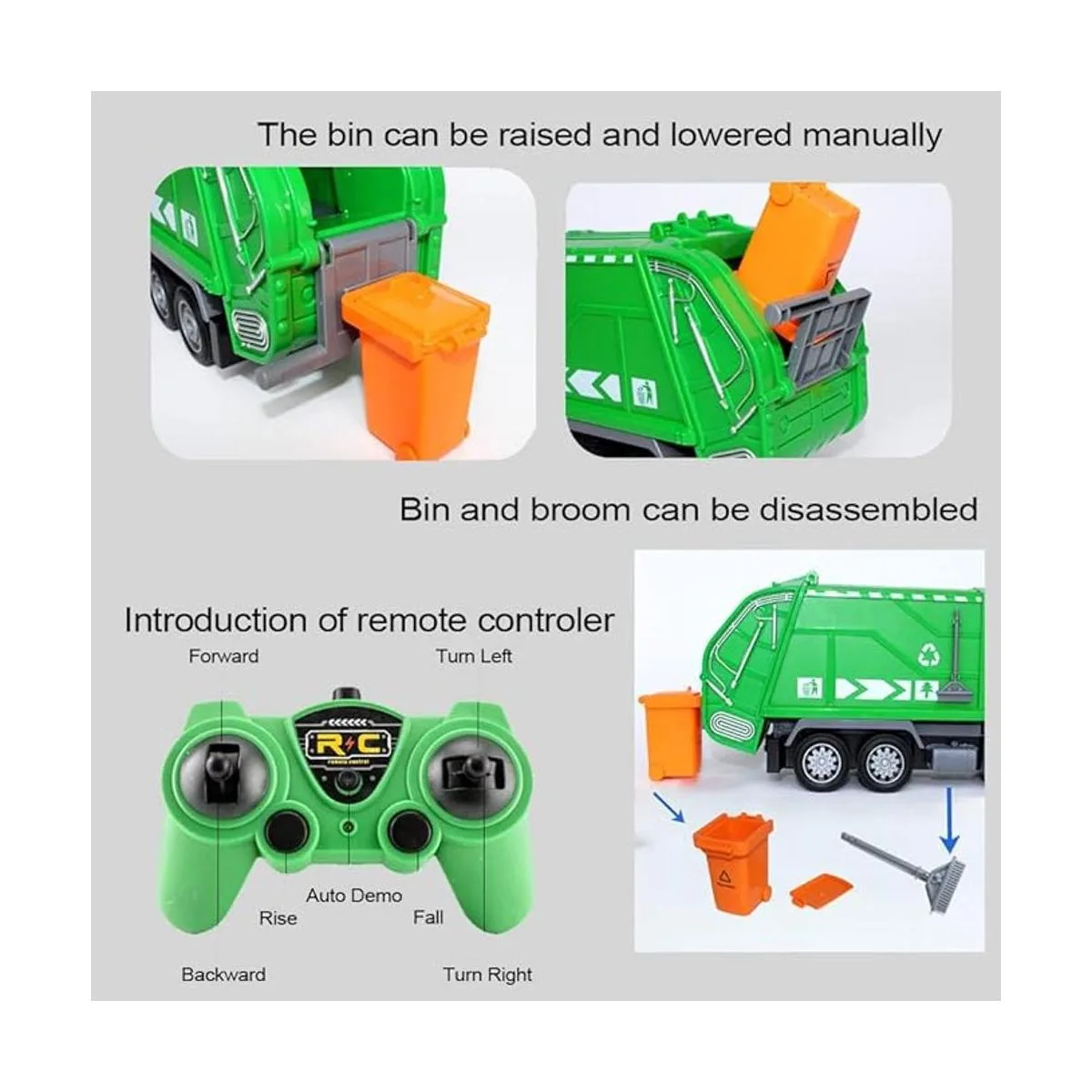 Camión de basura RC 2.4G con luces control remoto de 6_5