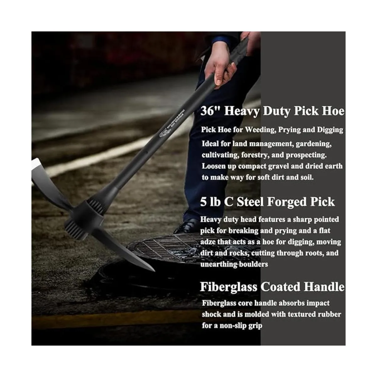 glorousamc Púa Adze forjada deshierbe Mattock Hoe Pick_6