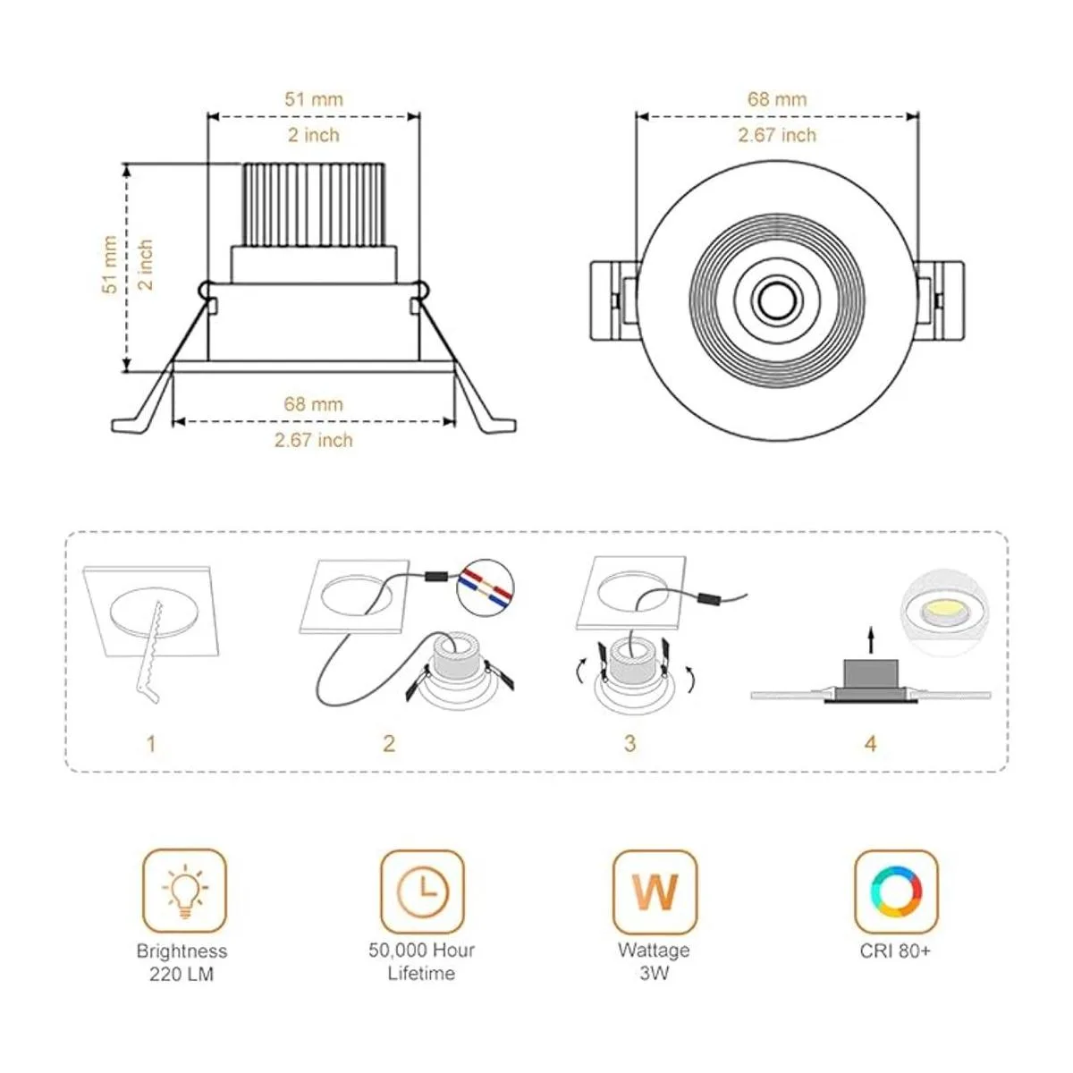 Lámpara de techo empotrada LED de 2 pulgadas luz LED_5