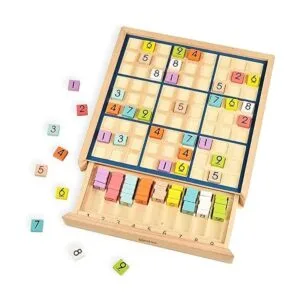 BOHS Juego de mesa de Sudoku de madera arcoíris con cajón_2