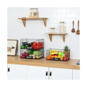 Paquete de 3 cestas apilables de alambre con asas para_3