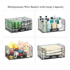 Paquete de 3 cestas apilables de alambre con asas para_7